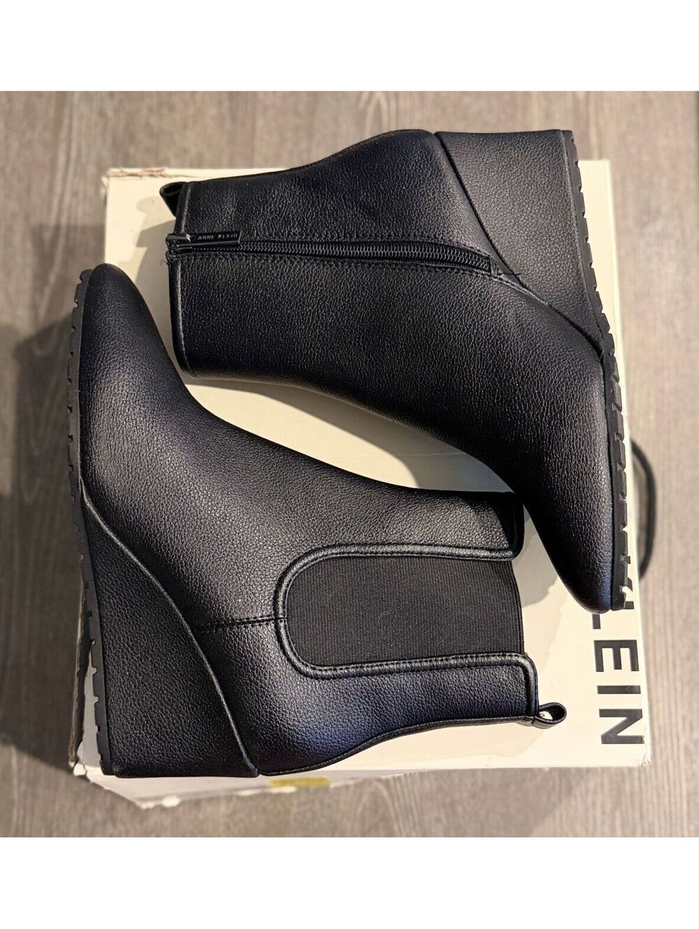 Anne Klein Black Valore Pointed Toe Wedge Booties Women Size 7